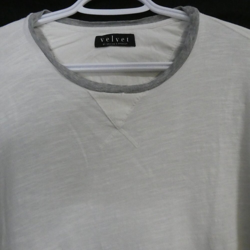 VELVET By Graham & Spencer | P2P 20 inches | Ivory Long Sleeve Top | Grey Trim